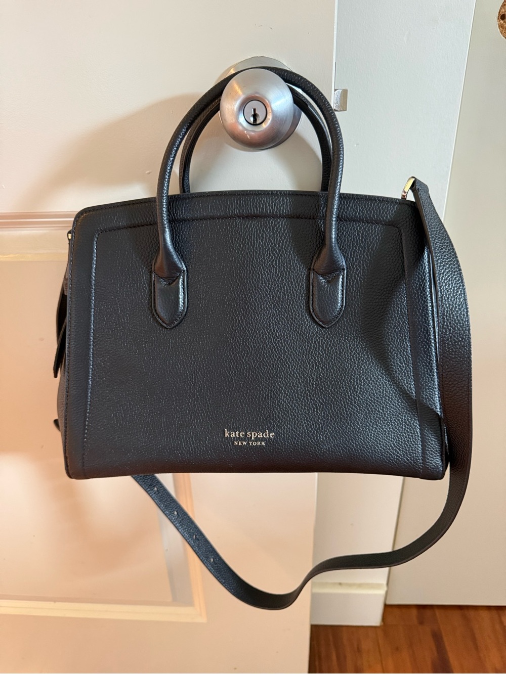 kate spade Black Pebbled Leather Satchel with Detachable Strap